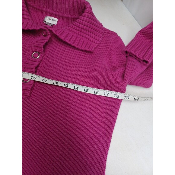 Chicos Crochet Sweater Pink Pullover Henley Collar Sz 1 - Picture 6 of 9